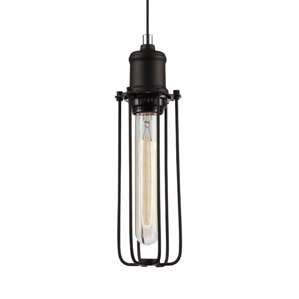 Blackband Cylindrical Iron Cage Pendant Light