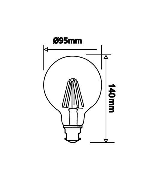 G95 B22 6w LED Dimmable Decorative Filament Globe 600 Lumen