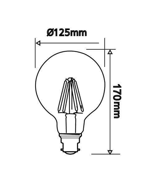 G125 B22 8w LED Dimmable Decorative Filament Globe 800 Lumen