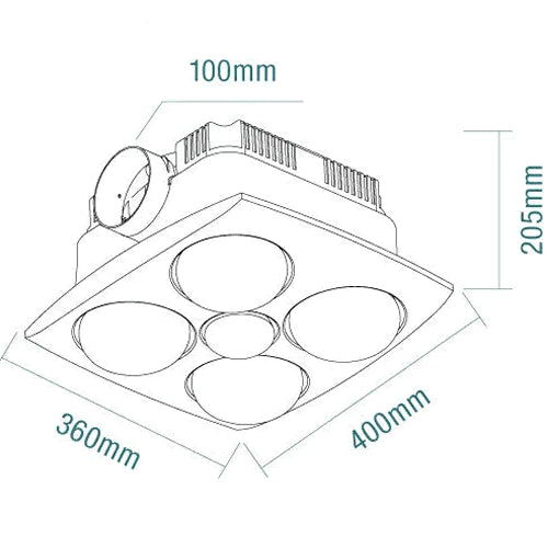 Contour 4, 3 In 1 Bathroom Heater With 4 Heat Lamps, Exhaust Fan and LED Light