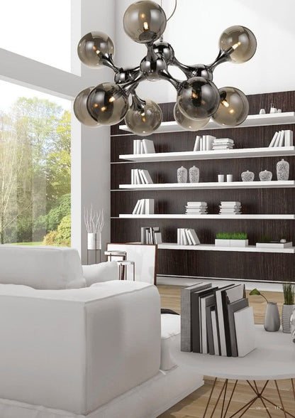 Cosmic 80cm Chrome & Smoked Glass 9 Light Pendant