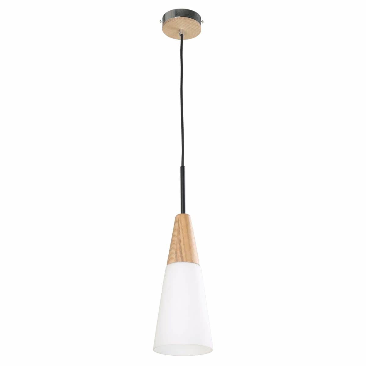 Finn Blonde Wood & Opal Cone Pendant Light
