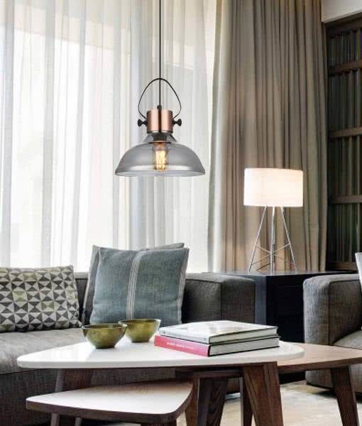 Fumoso Dome Copper and Smoked Glass Pendant Light