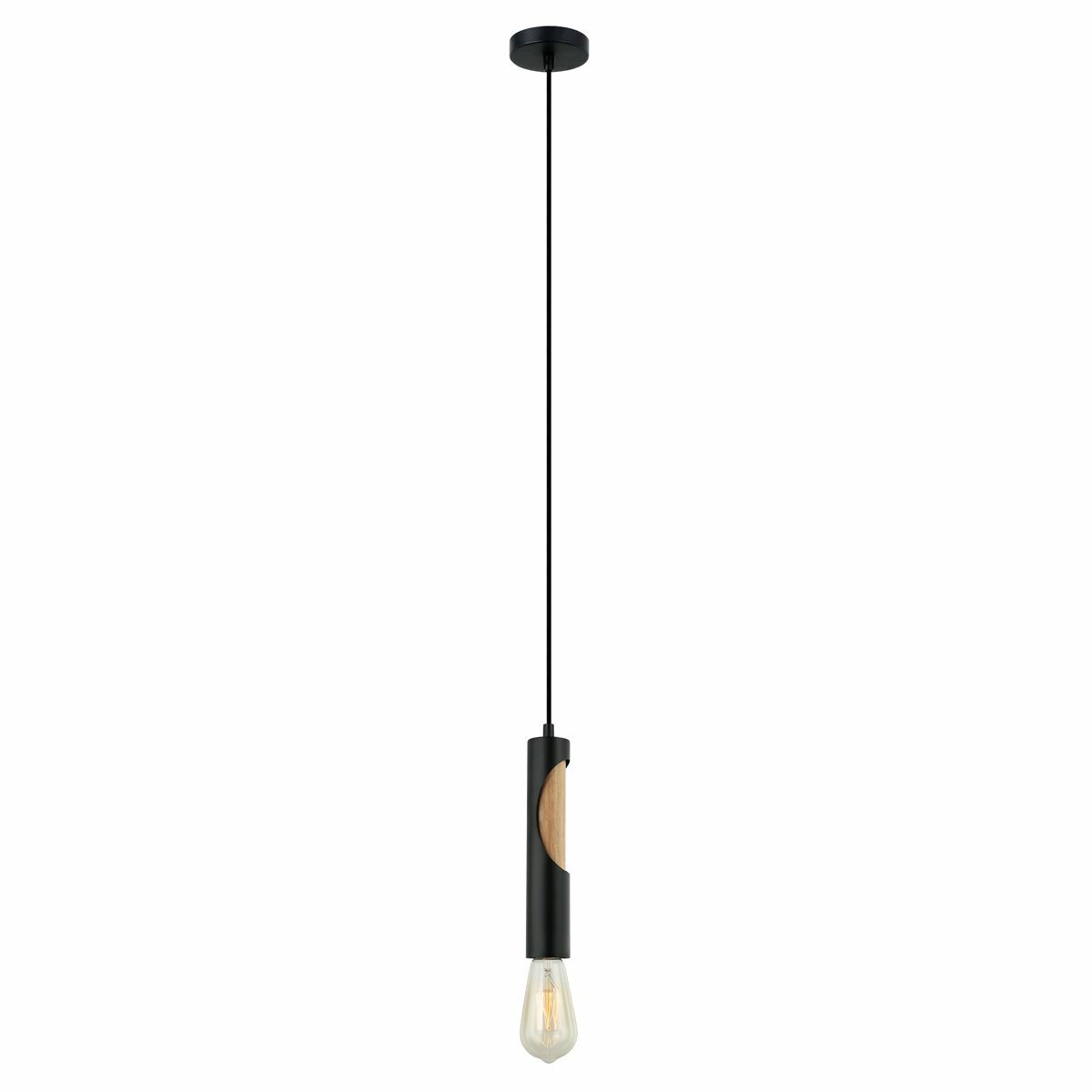 Slim Metal and Blonde Wood Pendant Light