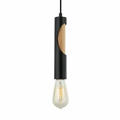 Slim Metal and Blonde Wood Pendant Light