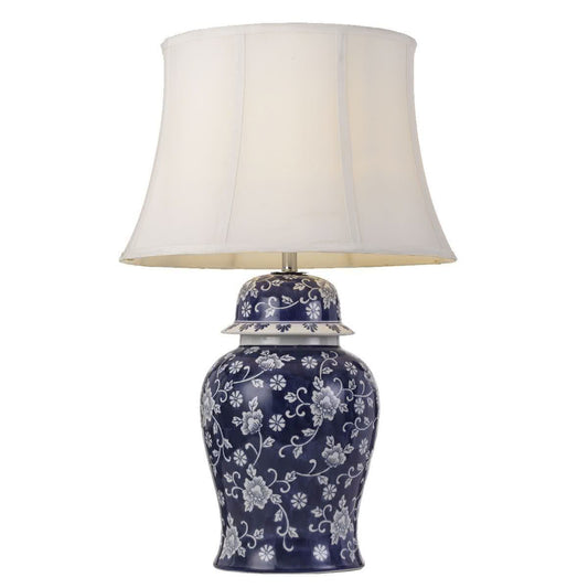 Iris Ceramic Ornate Floral Blue & White Table Lamp