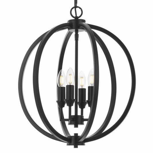 Kendall 4 Light Black Steel Round Pendant