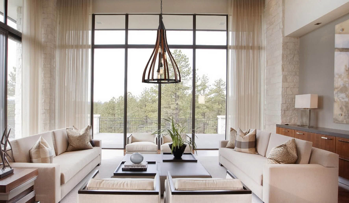 Khaleesi Oak Dark Red Wood Pendant Light