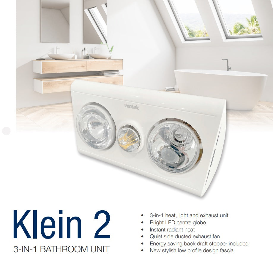 Klein 2 - 3 In 1 Bathroom Heater with LED Light