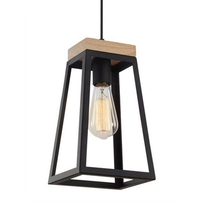 Lanterna Trapezium Iron and Wood Pendant Light