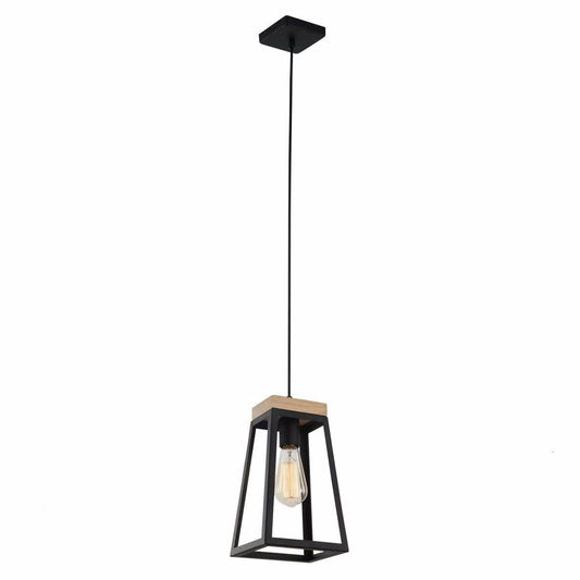 Lanterna Trapezium Iron and Wood Pendant Light