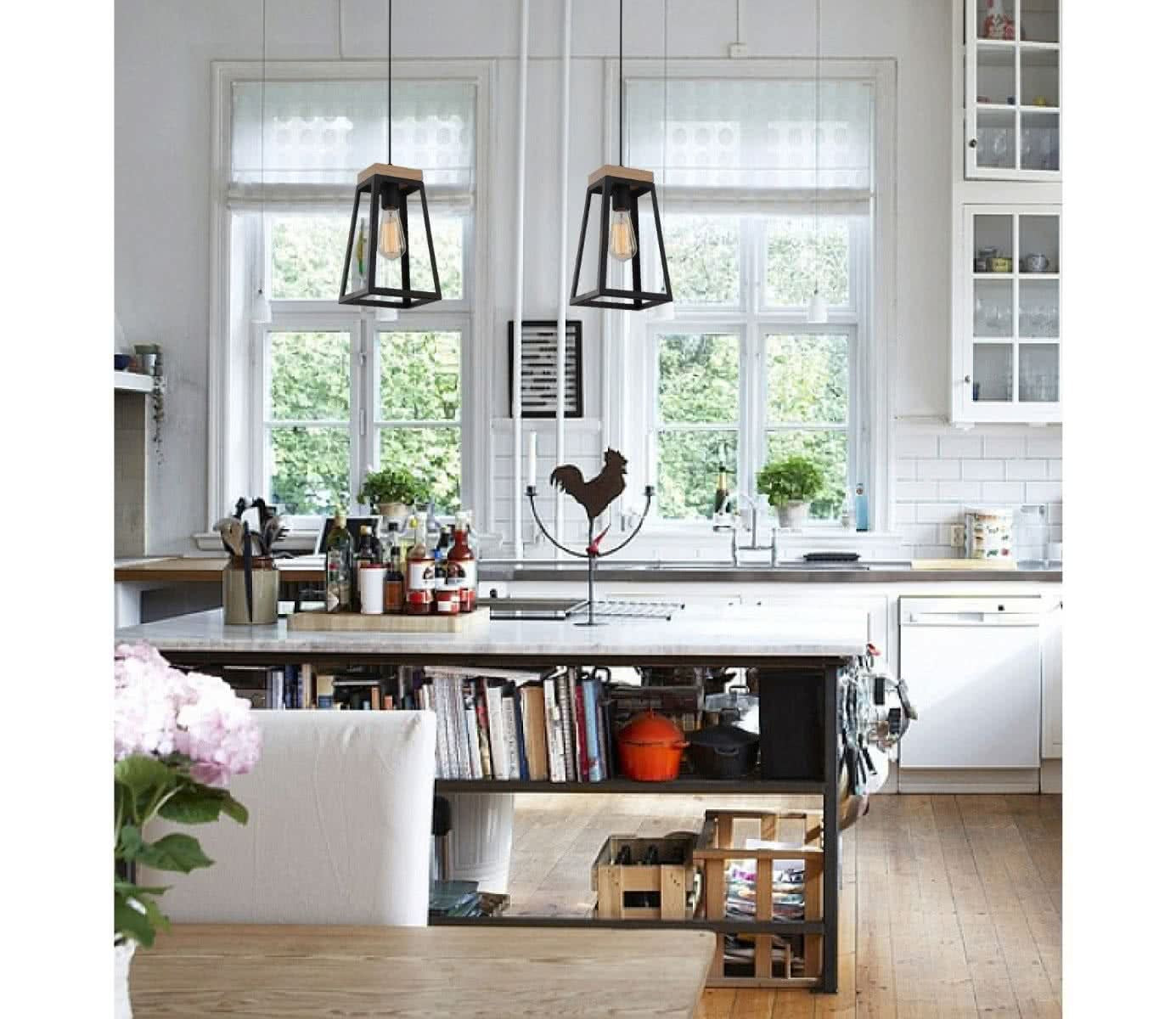 Lanterna Trapezium Iron and Wood Pendant Light