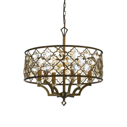 Mimosa 6 Light Boho Mocca With Amber Crystal Round Pendant Light