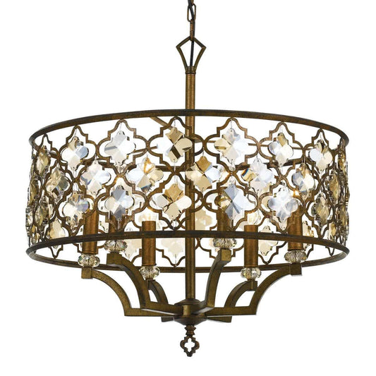 Mimosa 6 Light Boho Mocca With Amber Crystal Round Pendant Light