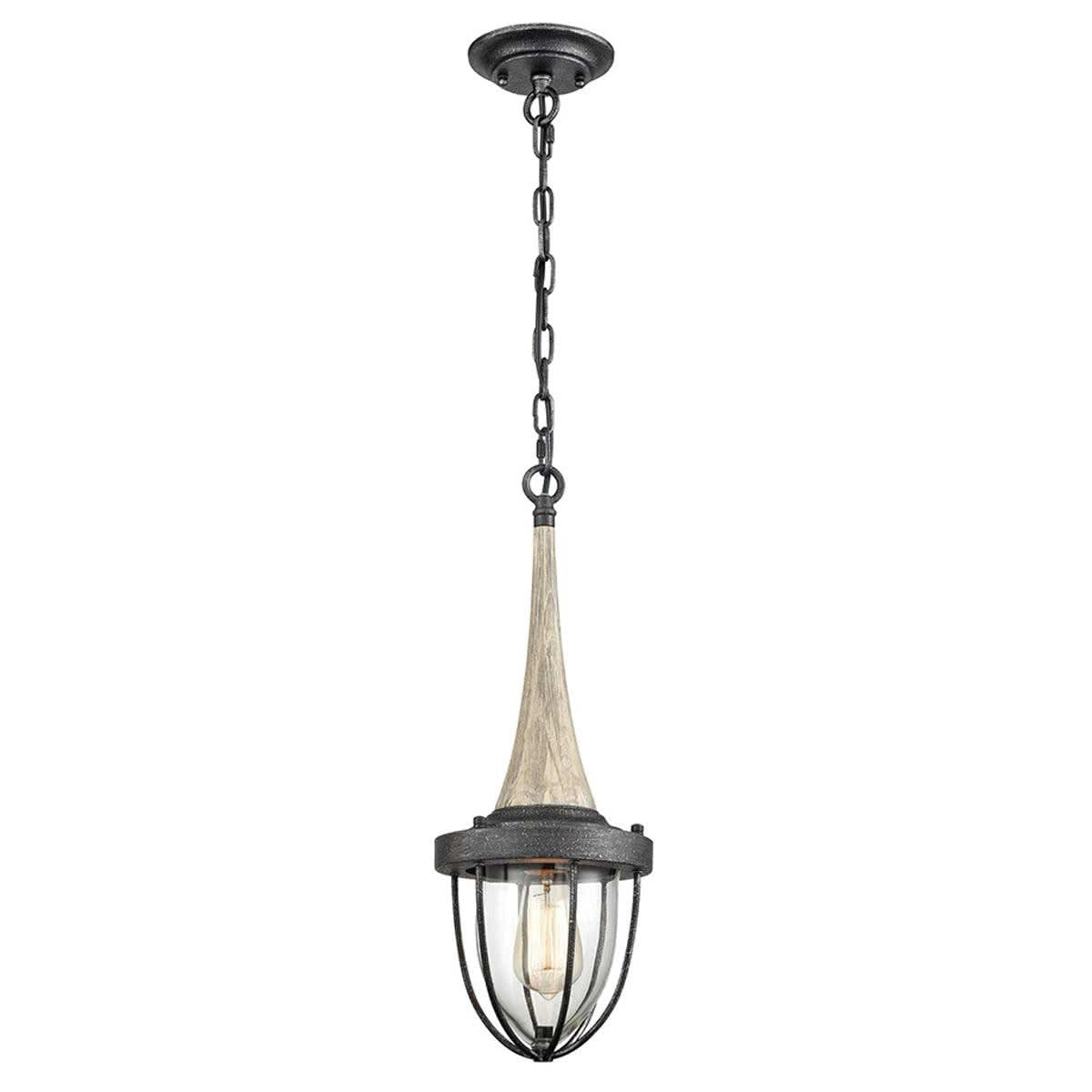 Pendolo Industrial Metal Cage and Timber Top Pendant Light