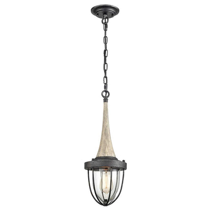 Pendolo Industrial Metal Cage and Timber Top Pendant Light