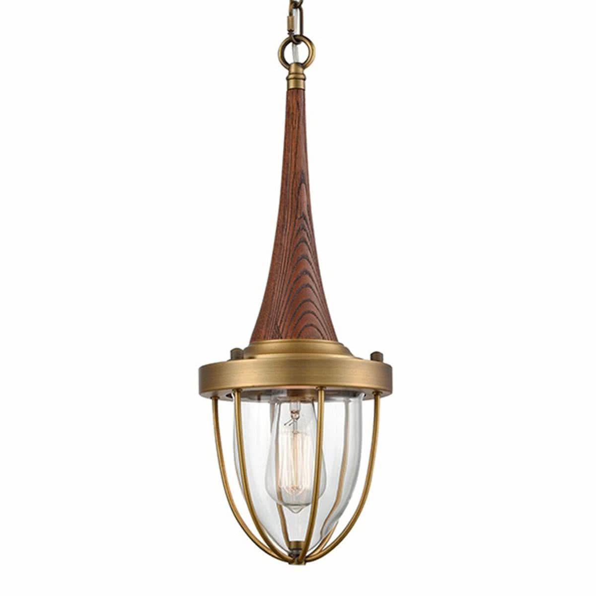 Pendolo Industrial Metal Cage and Timber Top Pendant Light