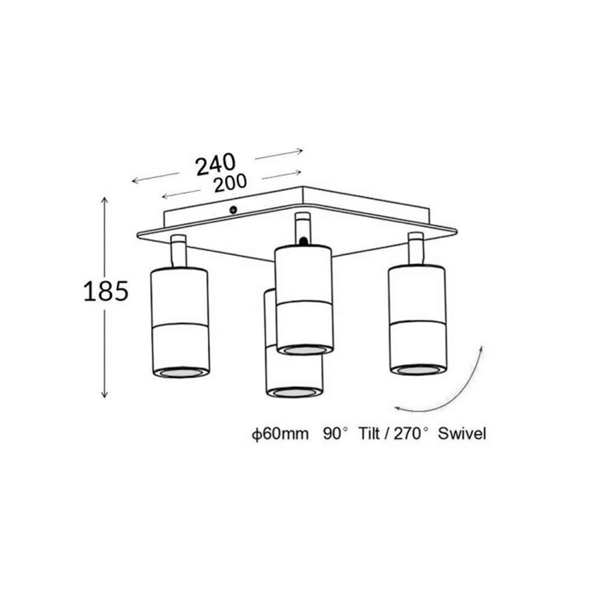 Quad Adjustable Ceiling Spotlight Square Plate