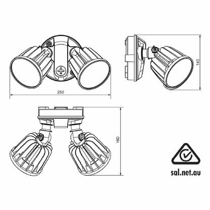 Stargem Iii 30w LED Tri Colour Twin Head Outdoor Spotlight