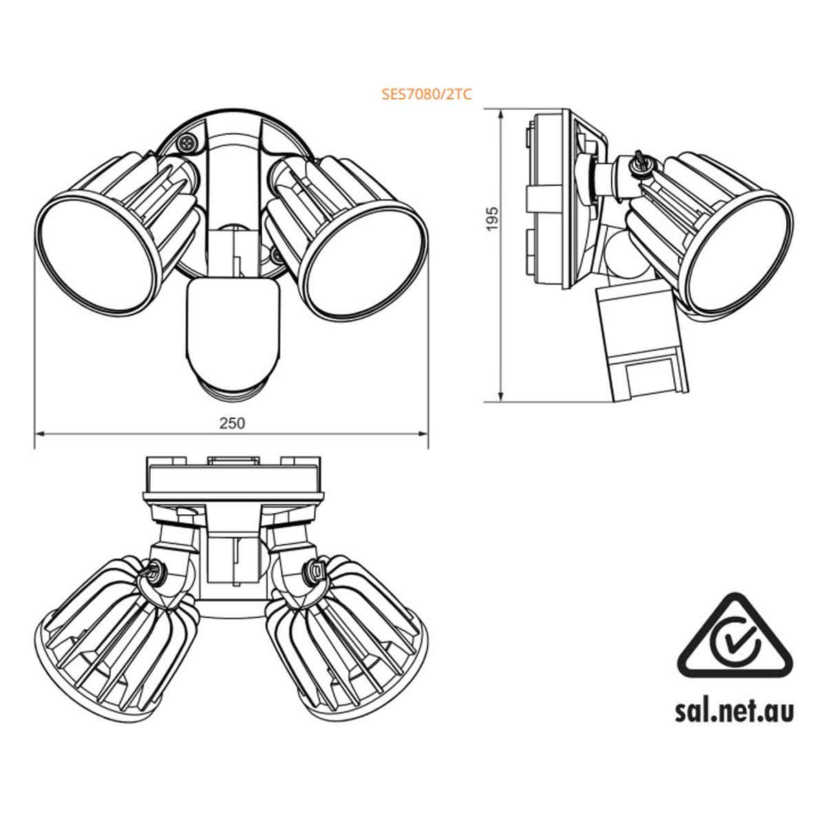 Stargem Iii 30w LED Tri Colour Twin Head Outdoor Spotlight With Motion Sensor