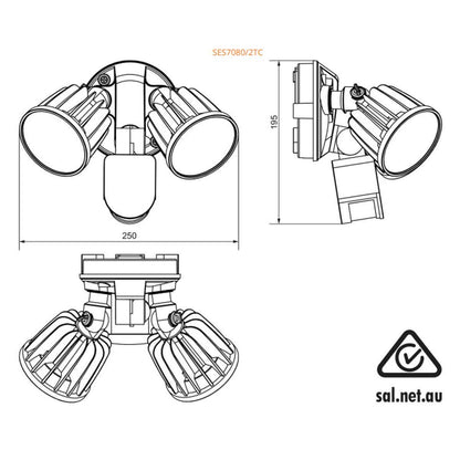 Stargem Iii 30w LED Tri Colour Twin Head Outdoor Spotlight With Motion Sensor
