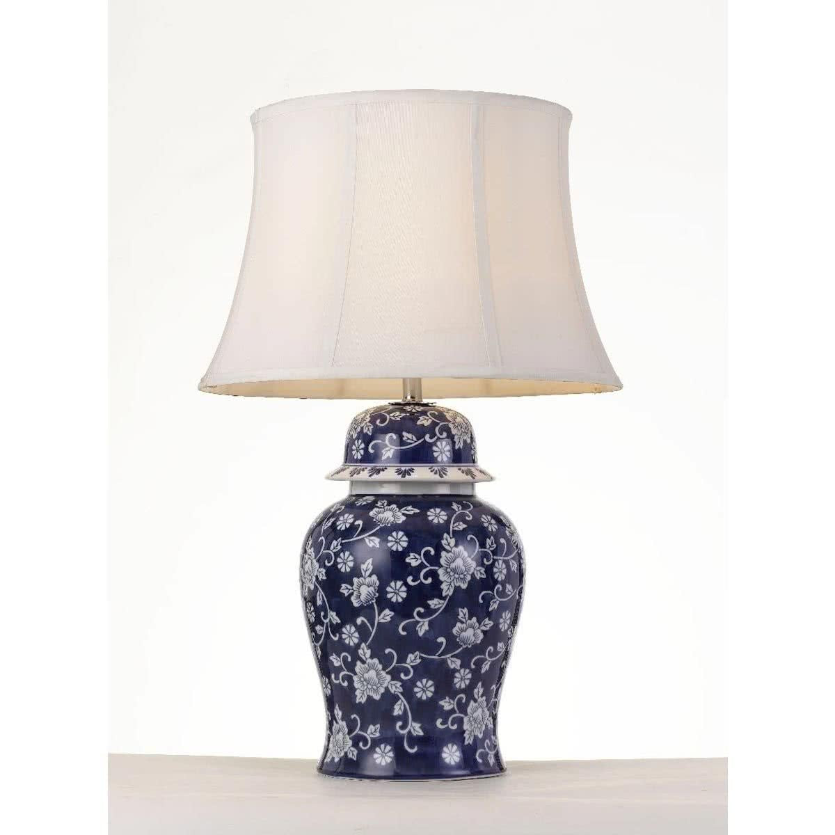 Iris Ceramic Ornate Floral Blue & White Table Lamp