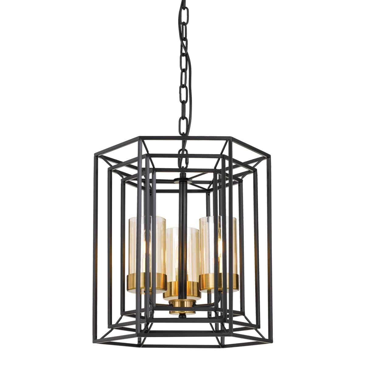 Lane 3 Light Black Iron Rod & Antique Brass Pendant Light