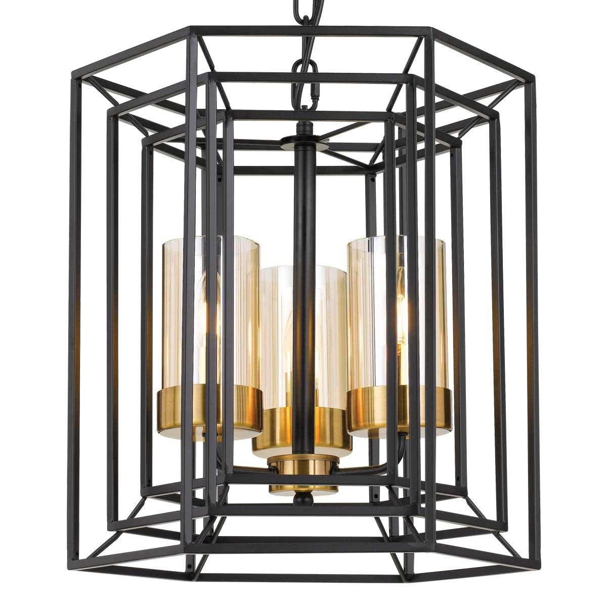 Lane 3 Light Black Iron Rod & Antique Brass Pendant Light