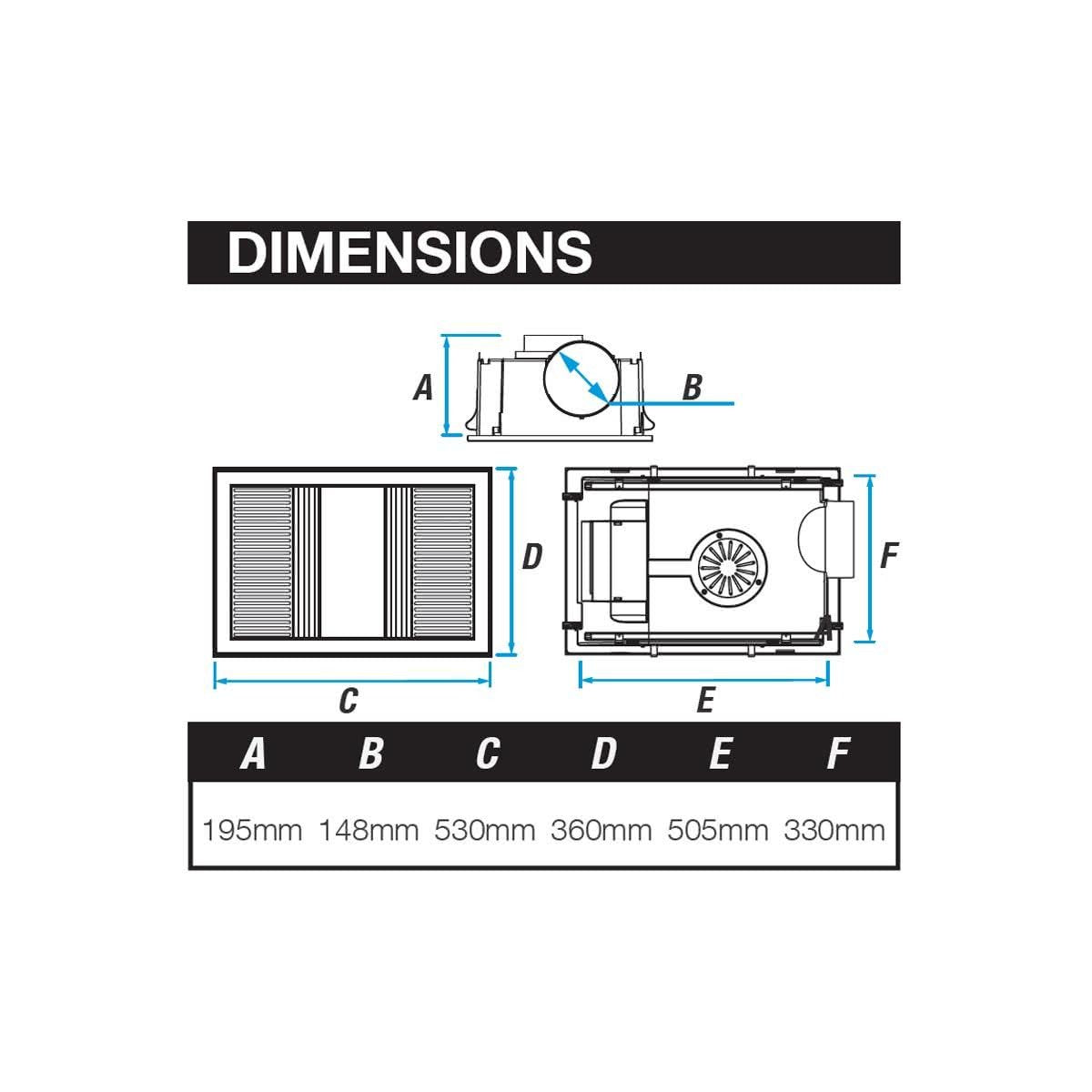 Airbus Premium Bathroom 3 In 1 Heater Exhaust Fan Light