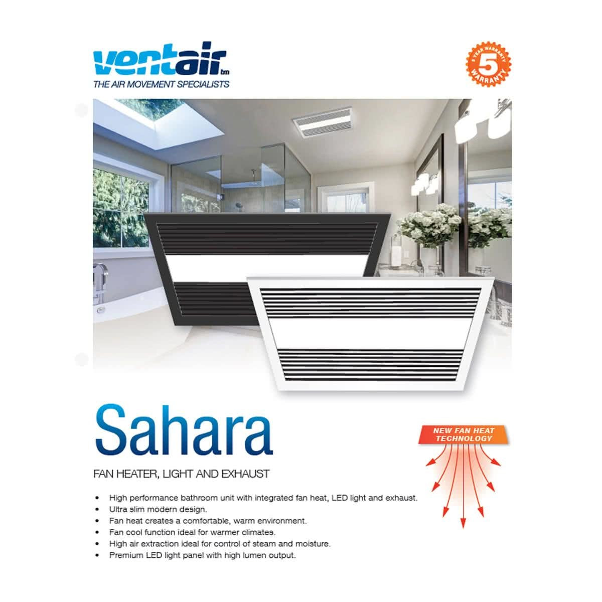 Sahara Bathroom 4 In 1 Heater Cooling Exhaust Fan Light