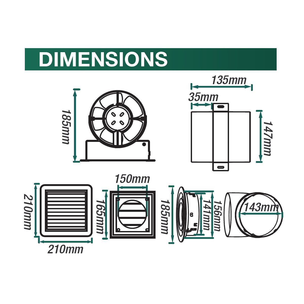 Air Transfer Inline Exhaust Fan With LED Light Kit