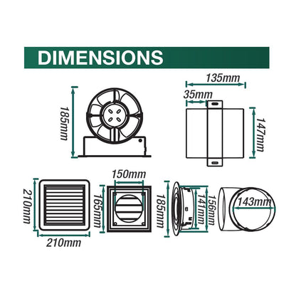 Air Transfer Inline Exhaust Fan With LED Light Kit